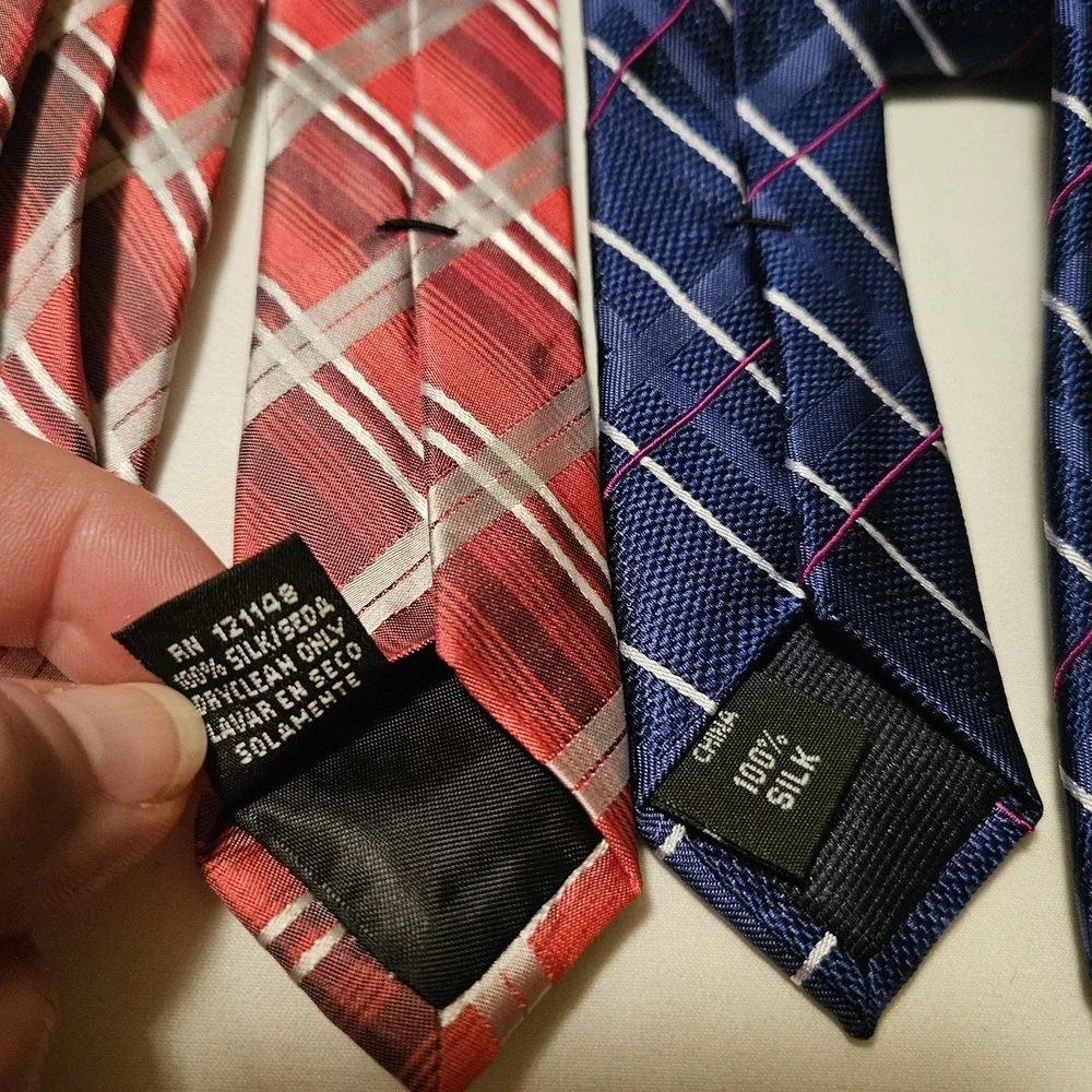 Pair of Michael Kors Neck Ties 2 Striped Geometric 100% Silk Preppy Casual Lot‎